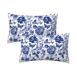 Nezweld Blue and White Porcelain Floral Butterfly Pillow Cover 12x20 Set of 2,Vintage Chinoiserie Throw Pillow Covers Farmhouse Pillow Cushion Case for Couch Living Bedroom Sofa Modern Home Decor