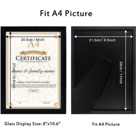 GraduatePro A4 Certificate Frame Black Graduation University with Mount Wood Wall Hanging Tabletop Standing 11x8 Inch