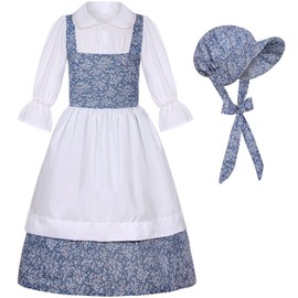 SIZGAROOT - Disfraz colonial para niña pionera, vestido de pradera con capó (7-8 años)