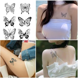 HOREJIA Jagua Tattoo Pokmill Tattoo Stickers Tattoo Stickers 2 Weeks Tattoos Set of 6 Tattoo Stickers Korean Henna Tattoo Butterfly Flower Snake Spider Waterproof Long Lasting Fashion Cute Women Tattoo Stickers (A-HEI)