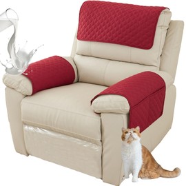 ZGDDPZA Armchair Arm Cover,Headrest Cover for Recliner Sofa Quilted Chair Arm Cover with Pockets Waterproof Non Slip Sofa Protectors Pet Dog (Red,1 Seater 3pcs)