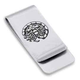 Comfort Zone Studios Stainless Steel Scorpio Zodiac (Scorpion) Classic Slim Money Clip Credit Card Holder, Silver