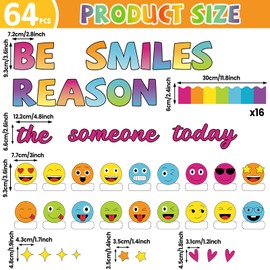 Classroom Bulletin Board Decoration Set Welcome Banner Wall Door Colorful Smile Face Classroom Decorations for Kindergarten Preschool Elementary Middle School(Be The Reason Someone Smile Today)