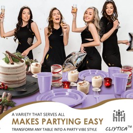 CLIYTICA Lavender Plastic Plates Party Supplies,Plastic Dinnerware Sets - Disposable 9" Plates,7" Dessert Plates, Napkins,Cups,Forks & Tablecloth - for Birthday,Wedding,Graduation (30 Guest)