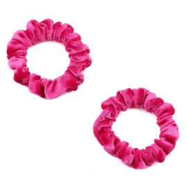 Mytoptrendz® 2 pcs Kids Plain Velvet Hair Scrunchies Skinny Small Hair Ties Pony Bands for Thin Hair Girls Women Hair Accessories (Hot Pink)