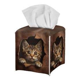 Rerteryuro Tissue Box Cover Square Cat Tissue Box Holder Cover Decorative for Living Room Home Office Easy to Carry Facial Paper Holder Organizer 5x5x5 inch