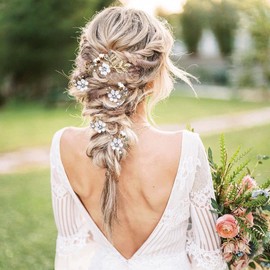 5 Pieces Bridal Flower Wedding Hair Pins Crystal Pearl Hair Pins Clips Headpiece Gold Wedding Hair Accessories Jewelry with Rhinestone for Brides Bridesmaids Women Girls Updo(Pure White Flower)