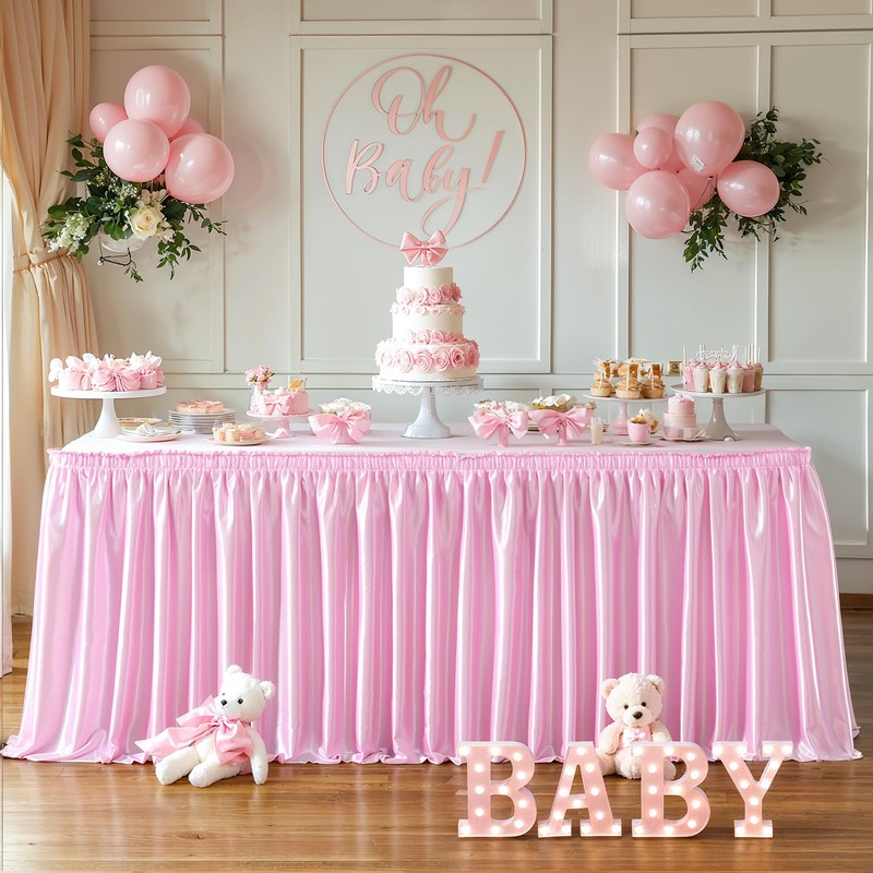 Pink Rectangle Table Skirt 11.5 Feet Pink Glitter Sequins Table