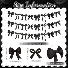 Pasimy 5Pcs Black Bow Garland Banner Coquette Bow Birthday Party Decoration Ribbon Garland for Women Baby Shower Gender Reveal Wedding Bridal Engagement Proposal Coquette Party Decoration Supplies