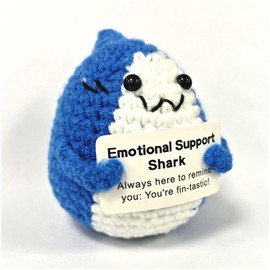 Emotional Support Shark, Shark Cuddly Toy, Positive Crochet Shark Gift, Unique Birthday Gift for Shark Lovers, Friends, Women and Men