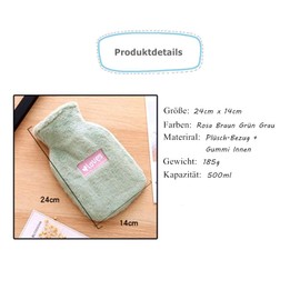 Hot Water Bottle with Cover, Hot Water Bottle Children, Fluffy Hot Water Bottle, Eco Small Rubber Hot Water Bottle 0.5 Litres with Soft Cover, Mini Hot Water Bottle for Children and Adults (Pink)