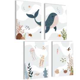 mojoliving Pictures for Children's Room, Boys, Baby Room Poster Set, Wall Pictures, Nursery Girls, Baby Room Decoration Pictures for Baby Room Decoration (Set Sea Animals)