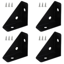 Corner Brackets 38mm x 38mm 90 Angle Triangle Corner Braces Metal Shelf Bracket Bed Support Connector with Screws for Cabinet Desk Bed Black 4 Pack