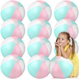 MiniInflat 12 Pcs 16" Inflatable Beach Balls Bulk Pastel Jumbo Macaron Rainbow Beach Balls Blow up Pool Game Toys for Kid Adult Summer Swimming Luau Hawaiian Party Decorations(Pink and Green)