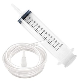 Syringe 150ml with 1m Hose, Catheter Attachment and Luer Adapter. Reusable Plastic Syringe Pipette for Liquids, Oil Syringe, Plastic Dispensing Syringe for Garden, Industrial