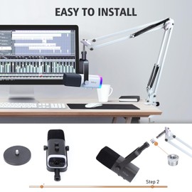 SUNMON White Boom Arm for Fifine AM8 - Mic Arm Compatible With Fifine Microphone, 3/8" to 5/8" Screw Adapter Clip, Desk Clamp Included