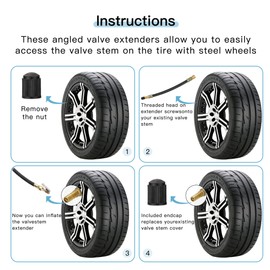 Mellbree Tire Valve Extensions, 8.25 Inch Flexible Schrader Tire Valve Stem Extension with 90 Degree Schrader Tire Valve Stem Extension Adaptor Compatible for Harleys, RV, Bicycles, Motorcycles（2pcs）