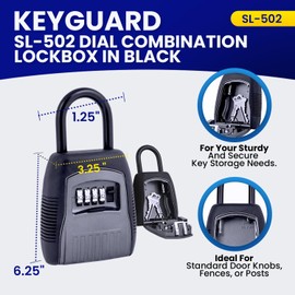 KeyGuard SL-502 Dial Combination Lock Box | Portable Shackle LockBox for Outside | Fits House Keys, Car Keys, Fobs, Credit Cards/IDs & More | Keypad Safe Box, Digital Push Button Combination Lock