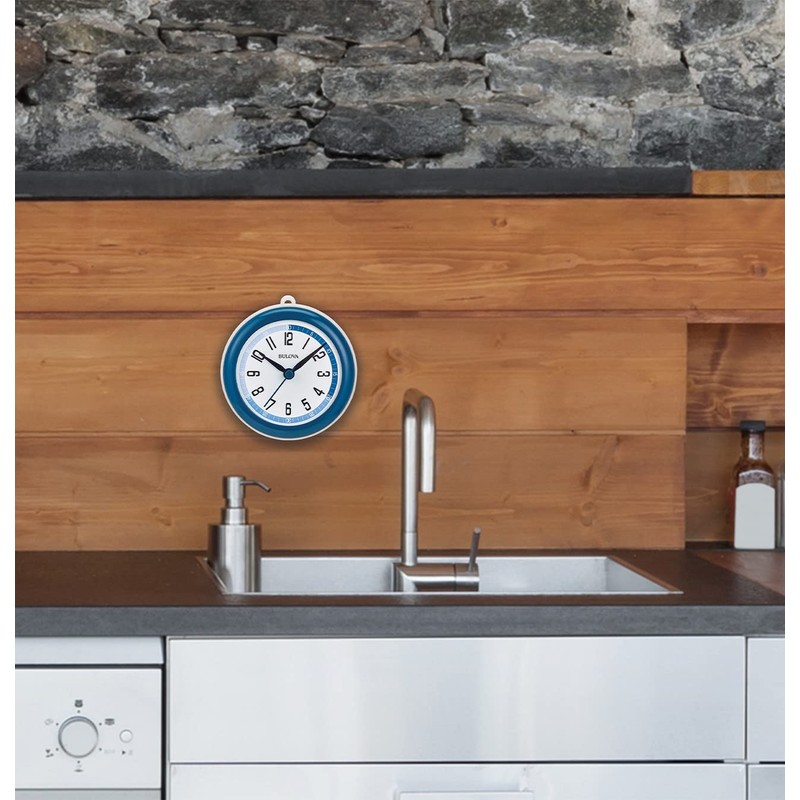 Bulova Clocks Model C4882 Shower Mate, Small, Blue and White