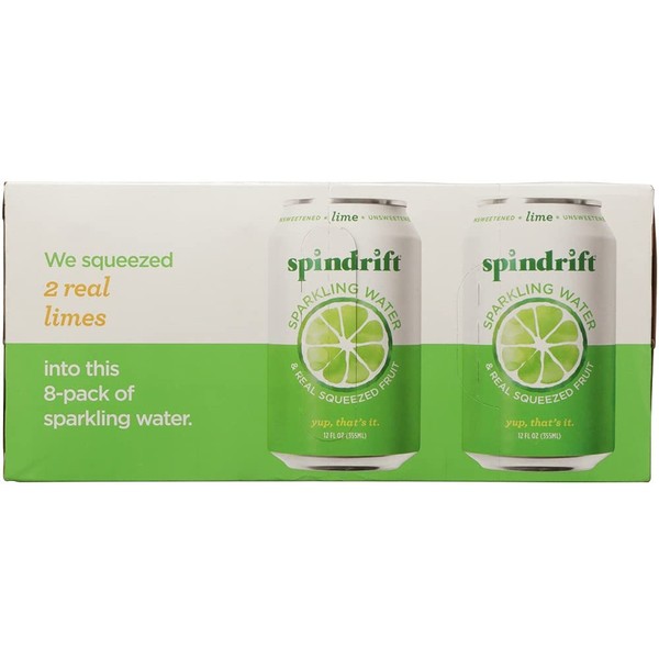 Spindrift Sparkling Water, Lime Flavored, Made with Real Squeezed Fruit, 12 Fl Oz Cans, Pack of 24 (Only 4 Calories per Seltzer Water Can)