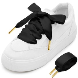 MKEHSH Satin Ribbon Shoe Laces: 2.2CM Wide Flat Silk Shoelaces for Women 47 Inch Black