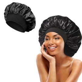 Gorro para Dormir de Satén, para Circunferencia de Cabeza de 45-70cm | Banda Elástica Ancha, Suave Satinado, Para Cabello Rizado, Material de Seda