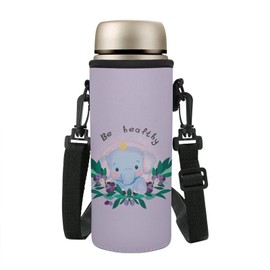 COEQINE Cute Elephant Print Neoprene Insulated Water Bottle Carrier Bag for Kids Adult Hiking Travel Walking Bottle Cover with Adjustable Shoulder Strap