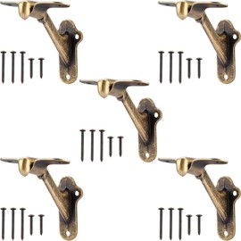 RealPlus Handrail Stair Brackets 5pcs Heavy Duty Hand Rail Bracket with Screws for Stairways Staircase Railing Bracket (Antique Brass)