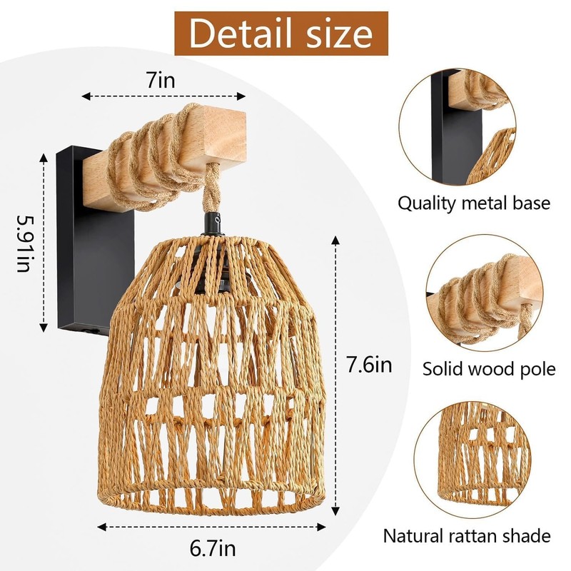 Espossi Battery Operated Wall Sconce, Boho Battery Wall Sconces Set