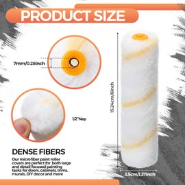 Leumoi 150 Pcs 6" x 1/2" Paint Roller High Density Microfiber Refills Mini Covers Paint Brush Roller Short Nap Home Repair Tool Kits for Wall Cabinets House(Yellow)