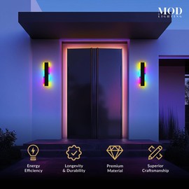 𝗠𝗢𝗗 𝗟𝗜𝗚𝗛𝗧𝗜𝗡𝗚 Haylen RGB | Long Outdoor Wall Lights, 7 Colors and 358 Light Effects, Dimmable with Remote Modern Linear Exterior Light Fixture, Waterproof Wall Sconce 9W, 1-Pack (RGB | 12")