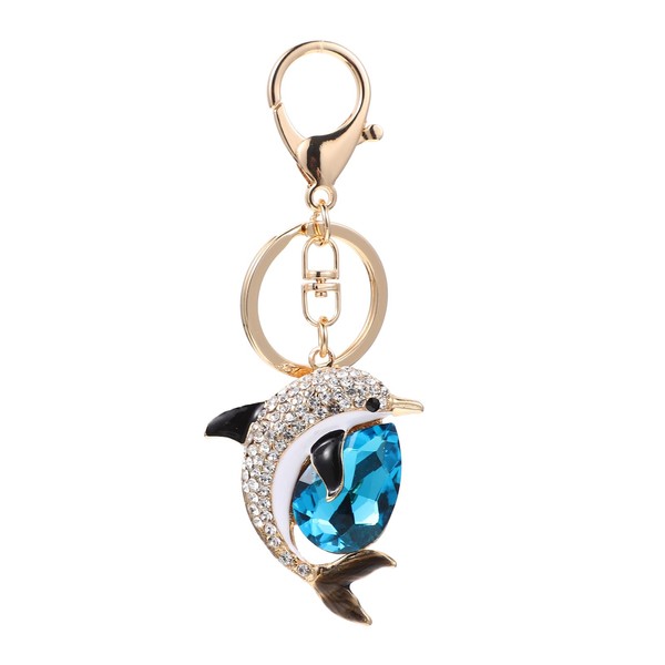 Healifty Dolphin Keychain Ladies Backpack Purse Cartoon Key Crystal Rhinestone