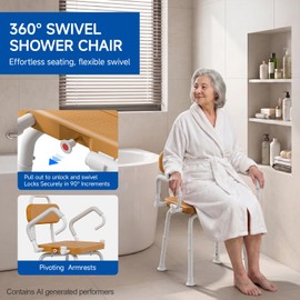 Swivel Shower Chair 360 Degree, Adjustable Shower Seat with Pivoting Arms for Inside Showers or Tubs, Non-Slip Rotating Bathtub Shower Chair for Elderly Disabled Injured, 350LBS Capacity