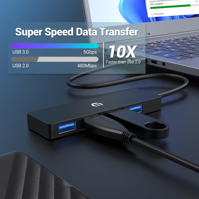 Tymyp USB 3.0 Hub, 4 Port USB Hub, High-Speed 5Gbps