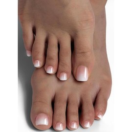 White Gradient Press on Toe Nails Square Fake Toenails Full Cover Artificial Nude Glue on Toenail Glossy Ombre Pink Acrylic False Toes Nails Art Gel Toe Nails for Coquette Women Girls Manicure 24Pcs