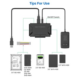RENGOGA IDE USB 3.0 Adapter, USB 3.0 Zu SATA Adapter Universal Festplatten Konverter für 2,5 und 3,5 Zoll SATA & IDE HDD/SSD mit 12V 2A Netzteil USB-Kabel für Windows 10/8/7/XP/Vista Mac OS Linux