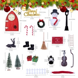 Mein HERZ Gnome Door Set, 28 Pieces Christmas Gnome Door Accessories, Christmas Decoration Christmas Gnome Set for Children, Gnome Decoration, Wooden Miniature with Light, Children's Room Decoration