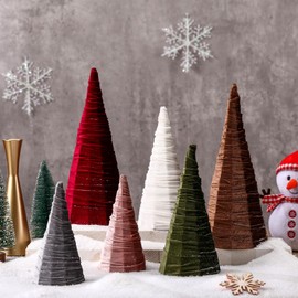 Kigley 6 Pcs Christmas Cone Tree 3 Various Sizes Christmas Cone Trees Decorations Christmas Thanksgiving Valentine Home Decor Farmhouse Winter Home Decor(Multicolor,Velvet)