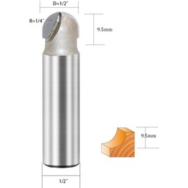 1/2-inch Shank, 1/2-inch Cutting Dia, 2-Flute, Carbide Tipped Groove Round Nose Core Box Router Bit 4Pcs (1/2 x 1/2)