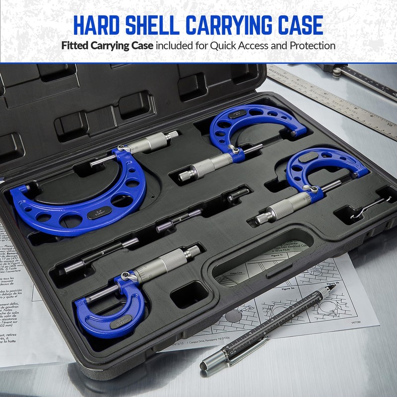 Premium Outside Micrometer Set 0-4" / 0.0001" (0-1"/1-2"/2-3"/3-4") Precision Machinist