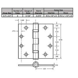 Nuk3y Commercial Grade Ball Bearing Door Hinge, Non-Removable Pin 4-1/2 x 4-1/2 Full Mortise Brush - 3- Pack (Stainless Steel)