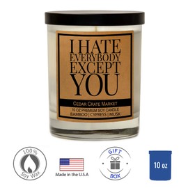 I Hate Everybody Except You, Best Friend, Friendship Gifts for Women, Birthday Gifts for Friends Female, Going Away Gifts, Funny Gifts for Friends, Long Distance, Funny Candle, Scented Soy 10 oz.