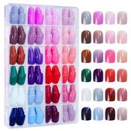 24 Packs 576Pcs Press on Nails Short Square Fake Nails Solid Color Acrylic False Nail Tips Kit Nature Artificial Nails Glossy Pure Colorful Glue on Nail Press ons for Women Decoration