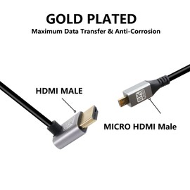 RIIEYOCA 90 Degree Up Angled UHD 8K Micro HDMI Male to HDMI Male 48Gbps High Speed 2.1 Cable Supports 8K @ 60Hz, 1080p, ARC, 3D, for DVR, HDTV (Up Angle, 2 m)