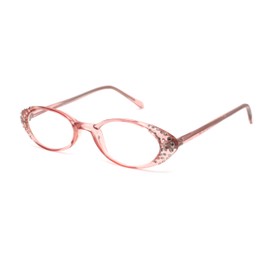 SA106 Womens Rhinestone Studded Oval Cat Eye Reading Glasses with Hard Case Pink +2.0