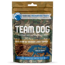 Team Dog Freeze Dried Raw Dog Food Topper | Wild Boar & Venison Liver Dog Food Seasoning | Wet & Dry Dog Food Toppers for Picky Eaters | 5 Oz
