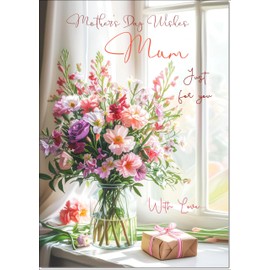 doodlecards Mum Mothers Day Card Flower Bouquet and present Medium Size with Plain Envelope