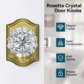 Calzibeno 3 Pack Glass Crystal Door Knobs Interior, Antique Brass Crystal Door Knobs with Lock for Privacy Use, Vintage Crystal Glass Doorknobs for Bedroom Bathroom Interior Doors