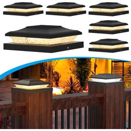 6 Pack Solar Post Cap Lights Outdoor, 2 Modes (Warm/White Light) Black Fence Post Solar Powered Lights Waterproof for 5x5, 5.5x5.5, 6x6 Wooden/Vinyl Posts Decorate Garden Deck Patio Porch