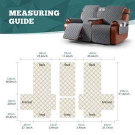 Ruaozz Waterproof Loveseat Recliner Cover with Console Non-Slip Reclining Couch Covers Split Sofa Slipcovers with Elastic Straps for Kids, Dogs, Pets (Dark Grey, 2 Seater)